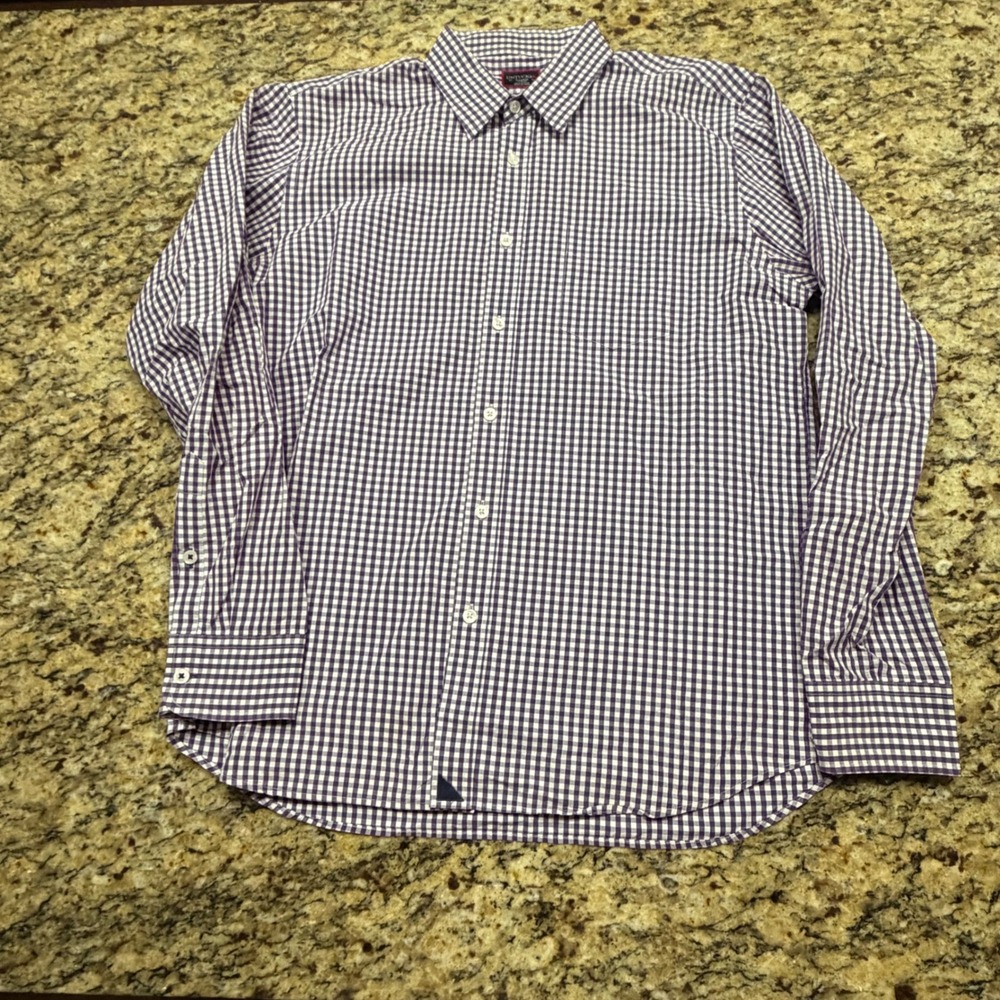 UNTUCKit Mens XL Slim Fit Purple Gingham Cotton Button Down Shirt Long Sleeve ws